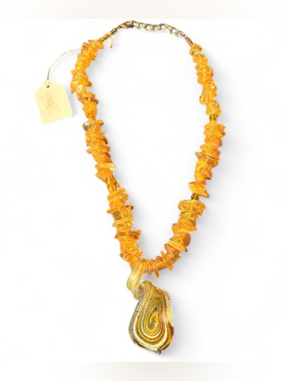 VTG Amber Necklace w/ Hand Blown Glass Pendant | Honey Butterscotch Cognac Tones